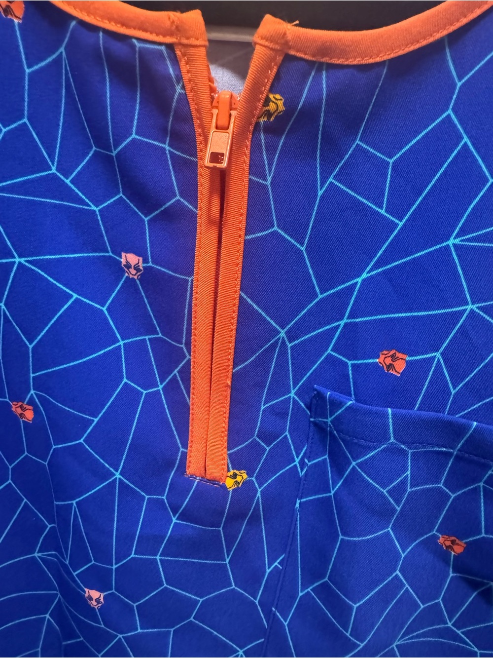 Marvel Blue Short Sleeve Zip-Front Tee with Orange & White Trim - Picture 2 of 10